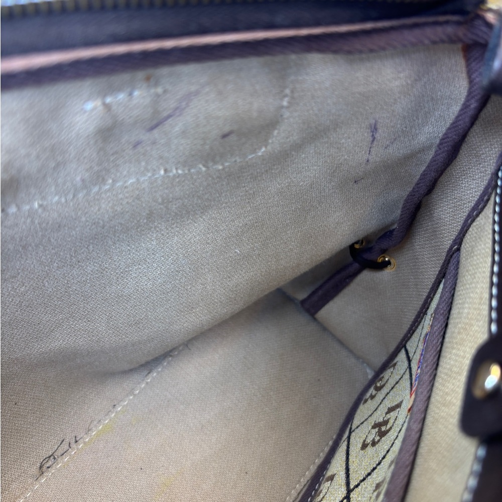 Dooney & Bourke Monogram Canvas Shoulder Bag Brown Leather Trim Tassel Beige - Picture 16 of 16